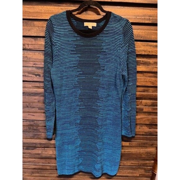Michael Michael Kors Long Sleeve Knit Striped  Sweater Dress Blue Long Sleeve XL - Picture 1 of 13